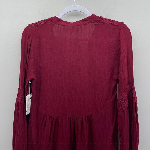 Coco + Jaimeson‎ Burgundy V Neck Appliqué Peasant Blouse Style CWB1221-BOC - Picture 5 of 7